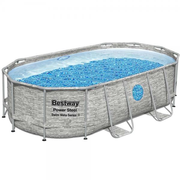 Bestway 4.27m x 2.50m x 1m Power Steel Swim Vista Oval Pool Set with 530gal Cartridge Filter - 56715 Bestway 4.27m x 2.50m x 1m Power Steel Swim Vista Oval Pool Set with 530gal Cartridge Filter - 56715