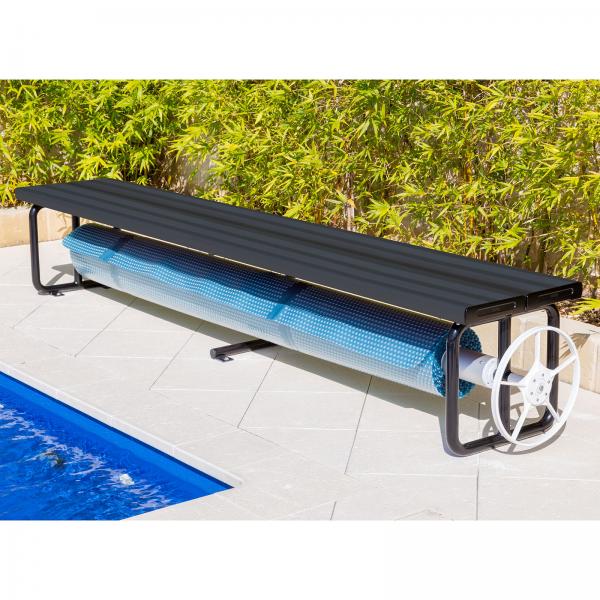 Daisy Under Bench Pool Cover Roller - Charcoal Shimmer - Standard Daisy Under Bench Pool Cover Roller - Charcoal Shimmer - Standard