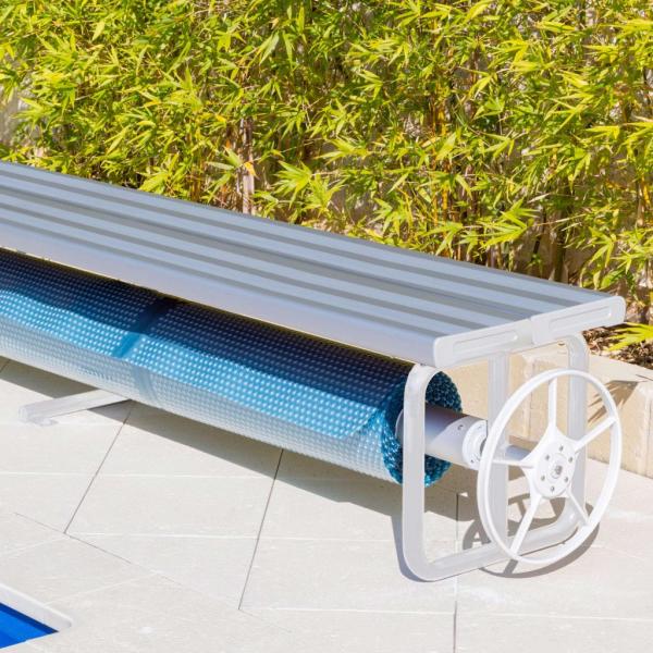 Daisy Under Bench Pool Cover Roller - Clear Anodised - Solar Powered Daisy Under Bench Pool Cover Roller - Clear Anodised - Solar Powered