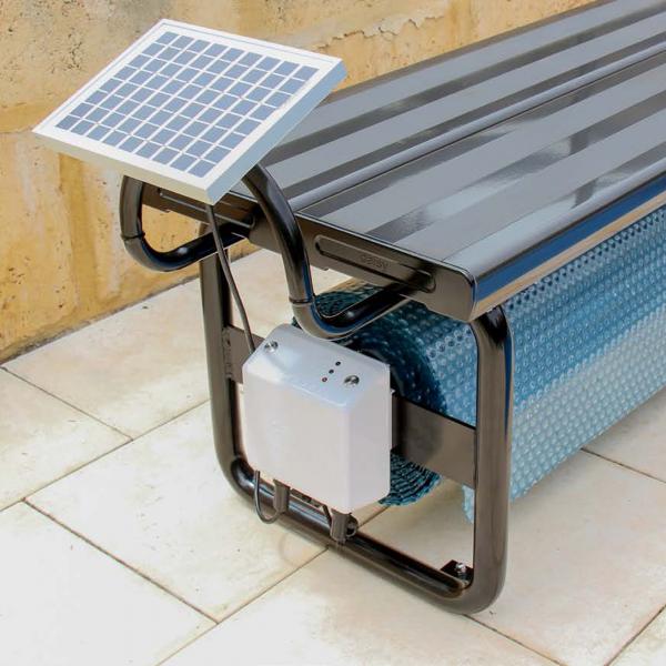 Daisy Under Bench Pool Cover Roller - Western Red Cedar - Solar Powered Daisy Under Bench Pool Cover Roller - Western Red Cedar - Solar Powered