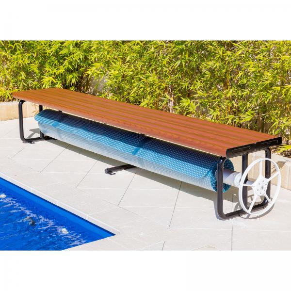 Daisy Under Bench Pool Cover Roller - Western Red Cedar - Standard Daisy Under Bench Pool Cover Roller - Western Red Cedar - Standard