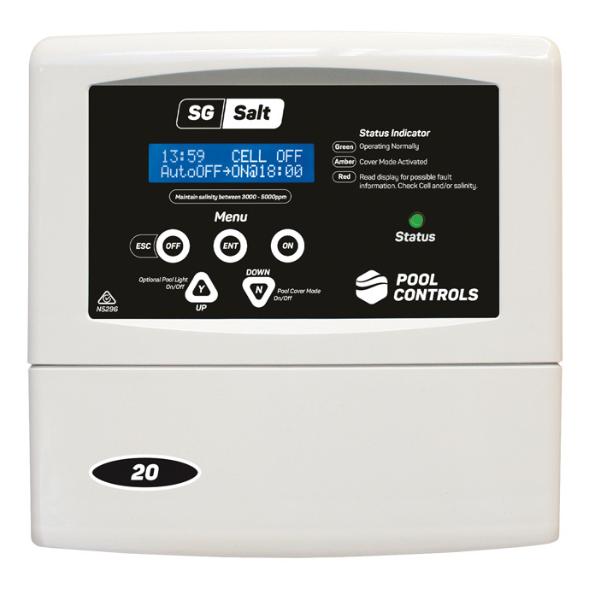 Pool Controls SG30T - 30 g/h Self Cleaning Salt Water Chlorinator w. Light Transformer Pool Controls SG30T - 30 g/h Self Cleaning Salt Water Chlorinator w. Light Transformer