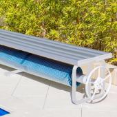 Daisy Under Bench Pool Cover Roller - Clear Anodised - Solar Powered Daisy Under Bench Pool Cover Roller - Clear Anodised - Solar Powered