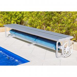Daisy Under Bench Pool Cover Roller - Clear Anodised - Solar Powered Daisy Under Bench Pool Cover Roller - Clear Anodised - Solar Powered