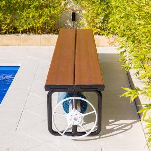 Daisy Under Bench Pool Cover Roller - Western Red Cedar - Solar Powered Daisy Under Bench Pool Cover Roller - Western Red Cedar - Solar Powered