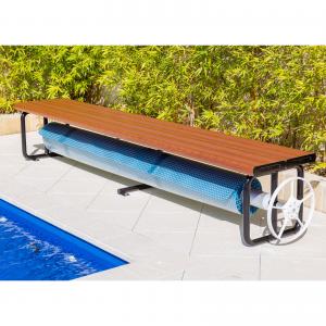 Daisy Under Bench Pool Cover Roller - Western Red Cedar - Standard Daisy Under Bench Pool Cover Roller - Western Red Cedar - Standard
